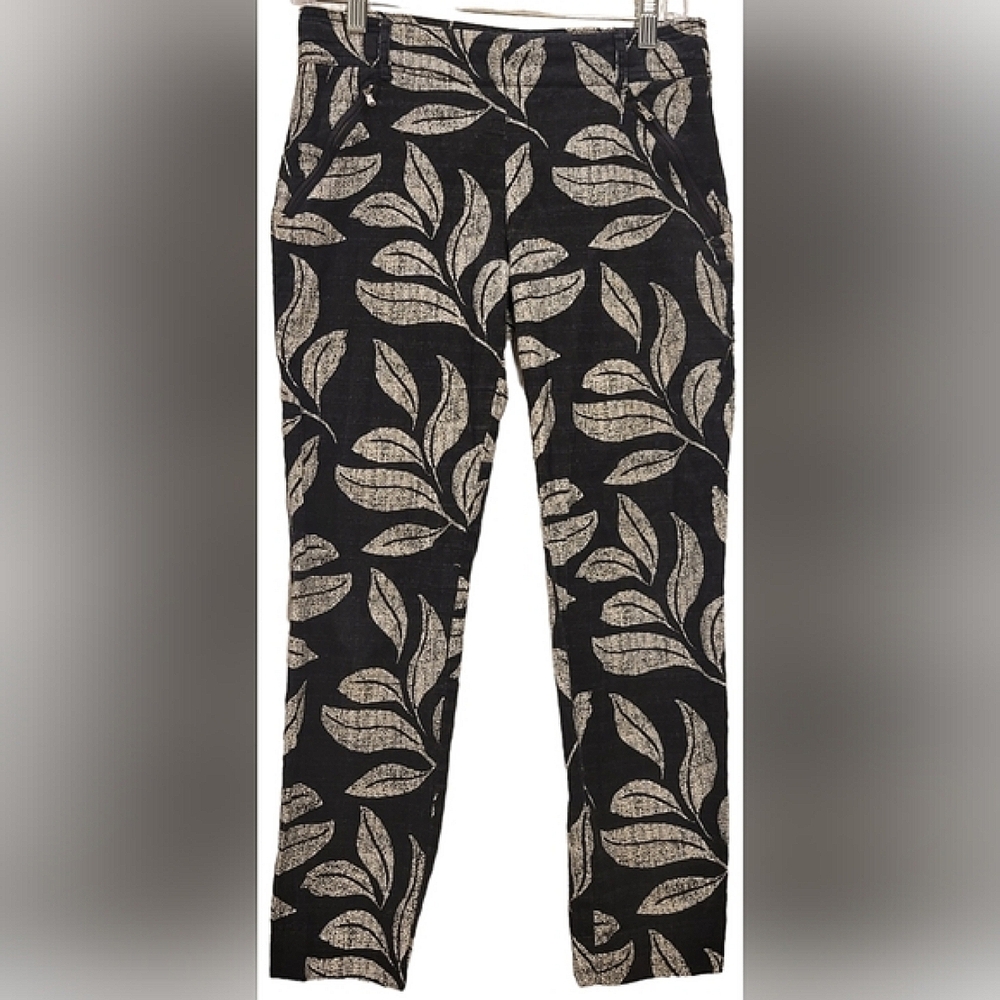 Anthropologie Cartonnier Charlie Trouser Women's Pants Size 2 Blk and White Leaf - Picture 3 of 8